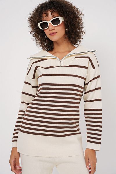 Bigdart 15899 Brązowy sweter i spodnie dzianinowe