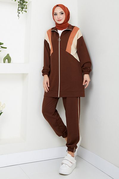 ModaMerve Brown Cuff Elastic Garnished Set - 4529Nes1021-M