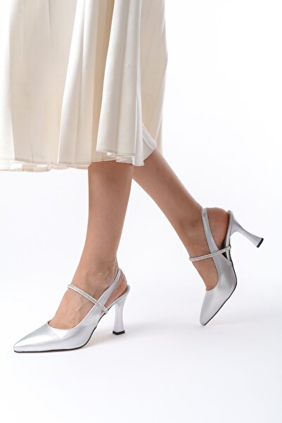 Ayakkabı Podyumum Pointed Toe Stone Detailed Back Open 9 cm Glass Heel