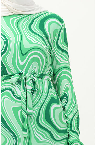 sefamerve Μακρύ χιτζάμπ φόρεμα με πράσινο σχέδιο - 8648-02
