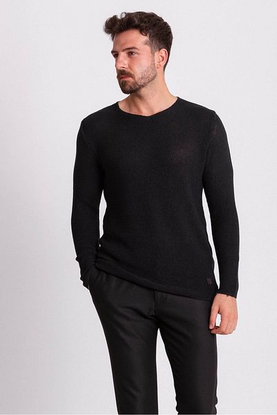 Mcr Lase Slim Fit Crew Neck بأكمام طويلة للرجال تريكو أسود - 11155.18y