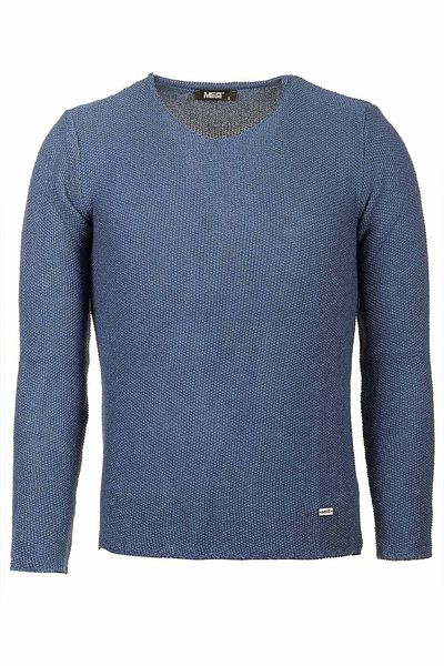 Mcr Tricotaj pentru bărbați Lase Blue Slim Fit Crew Gât cu mânecă lungă