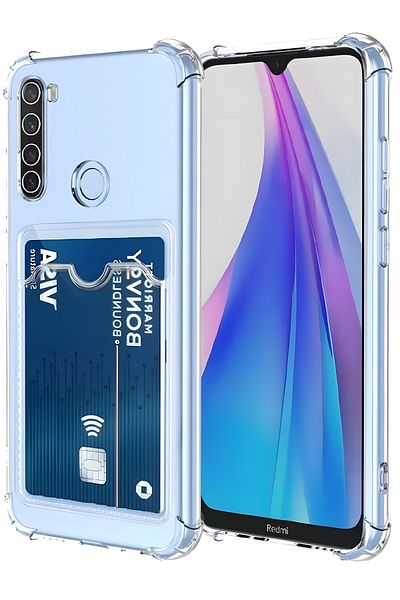 Fibaks جراب Xiaomi Redmi Note 8 غطاء ممتص للصدمات مع حماية للكاميرا وحامل بطاقات لحماية الزوايا
