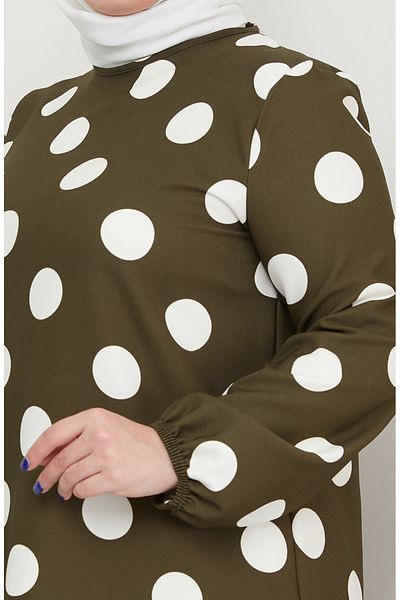 sefamerve Φόρεμα Χακί Plus Size Πουά - 0708-01