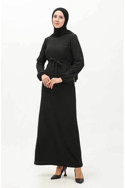 sefamerve Μαύρο μακρύ φόρεμα Hijab - 8647-01