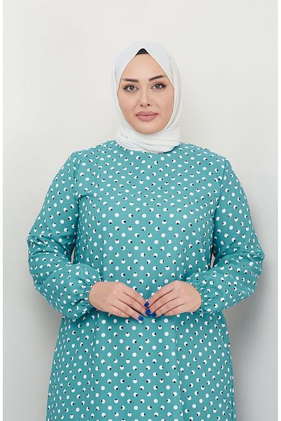 sefamerve Φόρεμα Mint Green Plus Size πουά με στάμπα - 0707-03