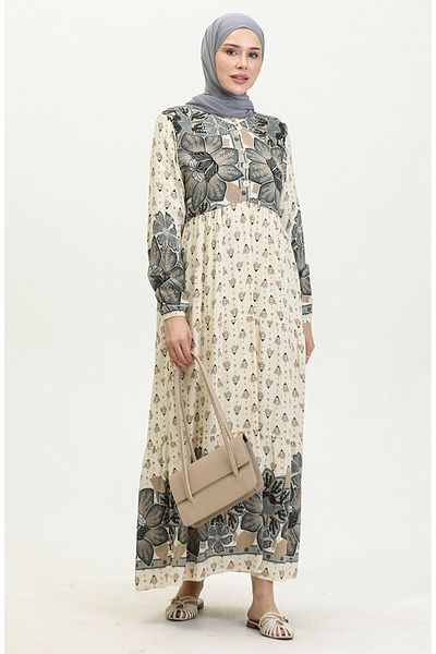 sefamerve Φόρεμα Anthracite 4093-01 Model Flower Print