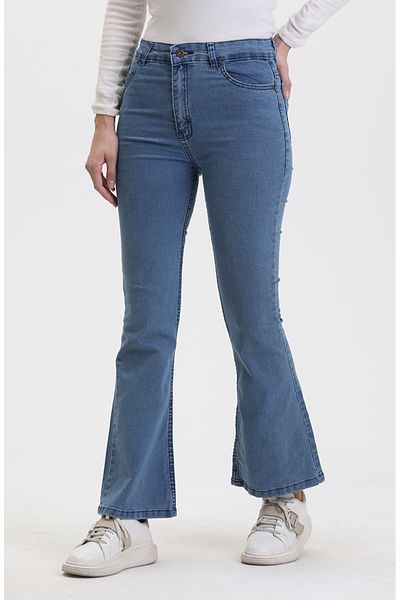 sefamerve Pantaloni evazați albaștri din denim - 2727999 -01