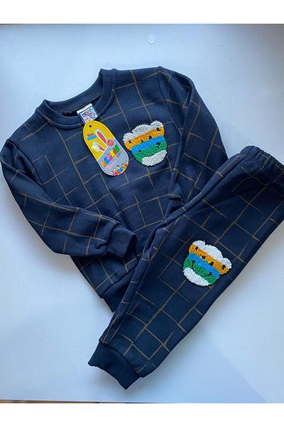 MUTLUDÜNYAM Bear Embroidered Three Thread Children's Suit