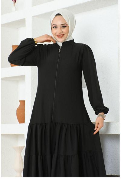 sefamerve Jessica Crepe Ferace 0031-04 - Μαύρη φούστα με κλιμάκωση