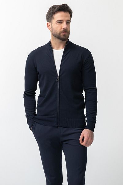 Mcr Duz Slim Fit Half Fisherman Collar Men's Cardigan Navy Blue - 11227.22Y