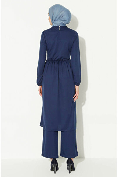 sefamerve Indigo Necklace Tunic and Trousers Set - 0583-01