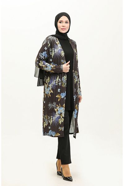 sefamerve Cardigan lung sezonier cu model negru - 8691-01