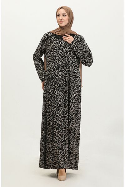 sefamerve Φόρεμα με πέτρινη λεπτομέρεια Viscose Plus Size - 4430E-01 Μαύρο