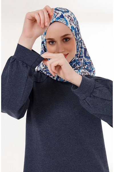 sefamerve 3066-03 Model Indigo Tunic - Button Detailed