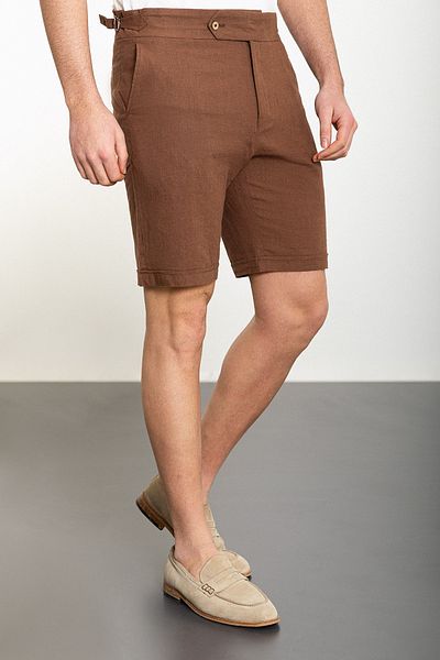 Mcr Plain Super Slim Fit Belted Linen Men's Shorts Camel - 18107.24Y