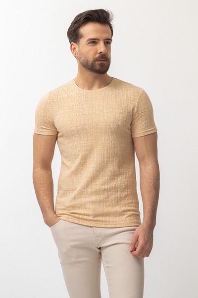 Mcr Ανδρικό μπλουζάκι με μοτίβο Slim Fit Crew Neck Beige - 36695.22y