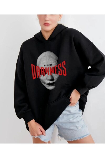 MAYDAY CULTURE سويت شيرت أسود خفيف الوزن فضفاض بثلاثة خيوط / منتج عارضة أزياء...