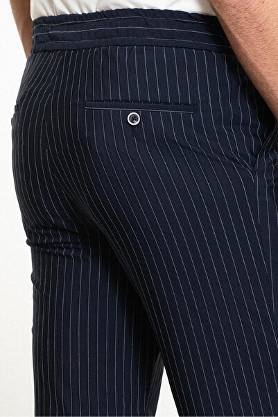 Mcr Ανδρικό σορτς με ρίγες Super Slim Fit με ελαστική μέση και κορδόνι σε μπλε ναυτικό - 18109.24Y