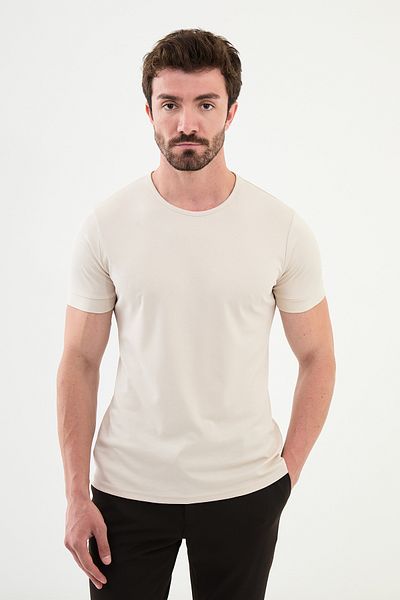 Mcr Duz Slim Fit Crew Neck Basic Men's T-Shirt Stone - 36690.22Y