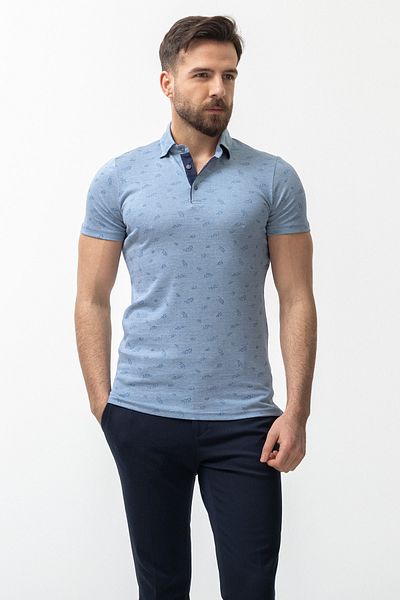 Mcr Leaf Patterned Slim Fit Polo Neck Men's T-Shirt Blue - 36636.21Y