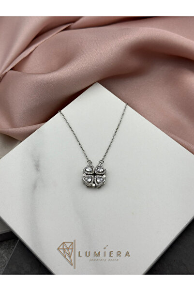 Çelik Lumiera 4 Leaf Heart Clover Necklace Steel