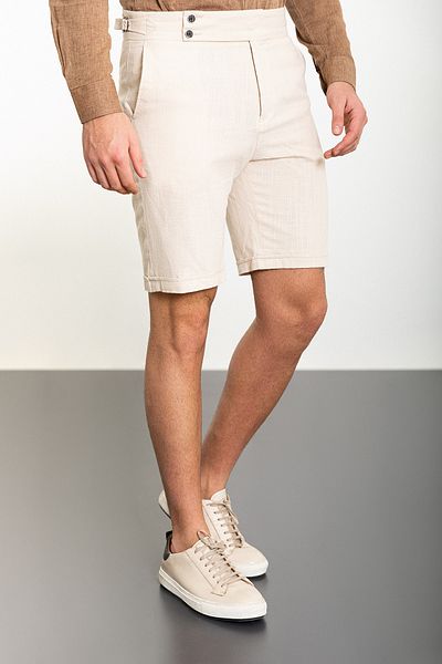 Mcr Straight Super Slim Fit Belted Linen Men's Shorts Beige - 18106.24Y