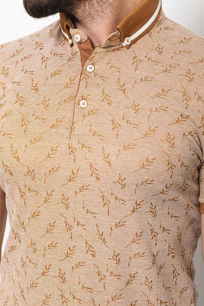 Mcr Ανδρικό μπλουζάκι με λουλουδάτο μοτίβο Slim Fit Polo Collar Mustard - 36635.21y
