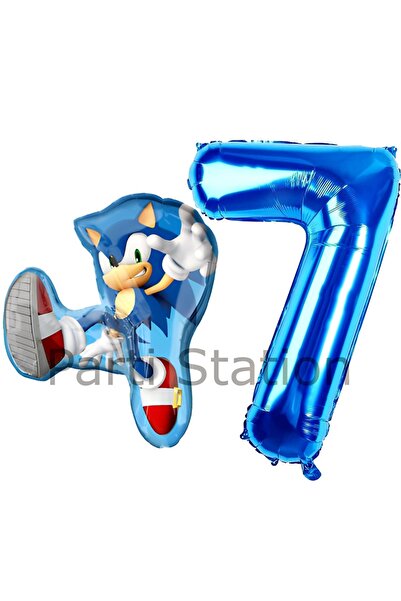 Parti Station Tilki Sonic ve Lacivert Rakam Balon 7 Yaş Balon Set Tilki Sonic...