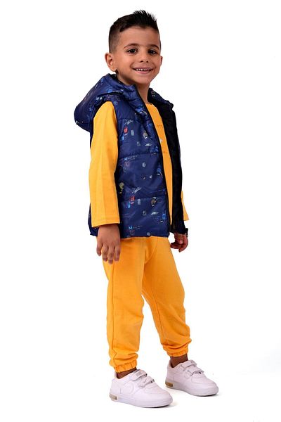 TRENDİMİZBİR Costum dublu pentru băiat cu vestă Pony Ping - Galben/Albastru