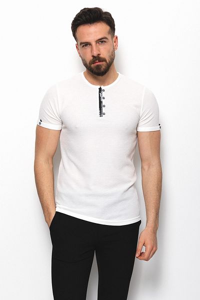 Mcr Knitted Slim Fit Zippered Crew Neck Men's T-Shirt Ecru - 36631.21Y