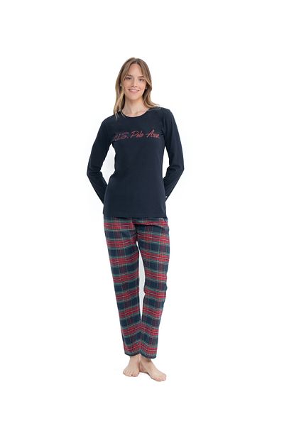 U.S. Polo Assn. U.S. Polo Assn. Îmbrăcăminte de acasă în carouri pentru femei - Gât rotund, TKEK28