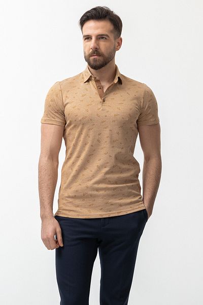 Mcr Ανδρικό μπλουζάκι Camel Slim Fit Polo Neck με μοτίβο φύλλων
