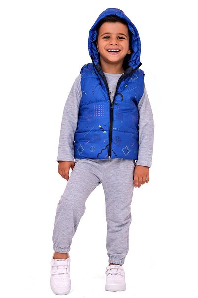 TRENDİMİZBİR Baby Boy 3-Piece Set with Hooded Vest - Blue