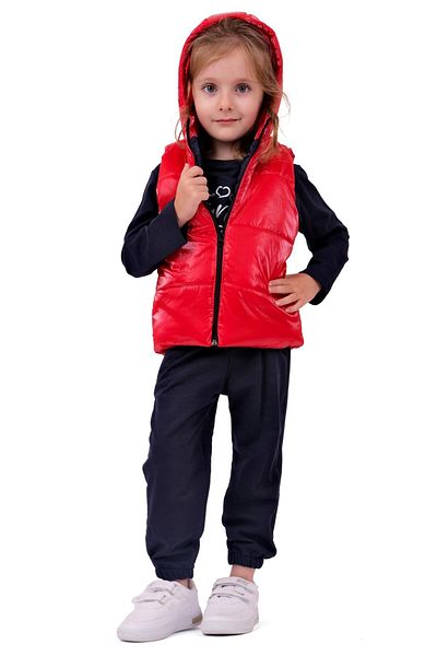 TRENDİMİZBİR Red Hooded Vest Baby Girl Istanbul Set