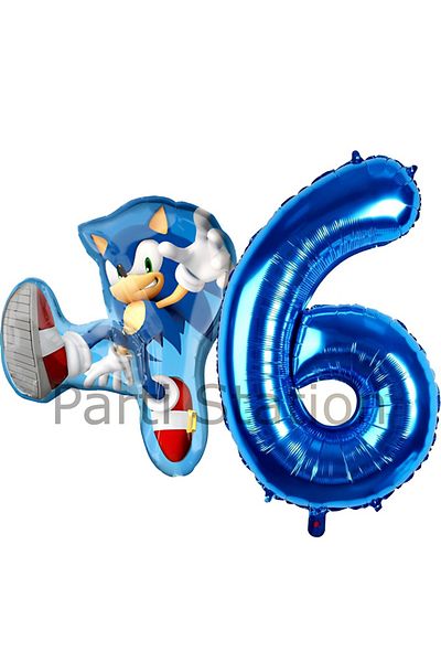 Parti Station 6 Years Old Fox Sonic and Navy Blue Balloon Set - Sonic Boom Concept Birthday Balloon