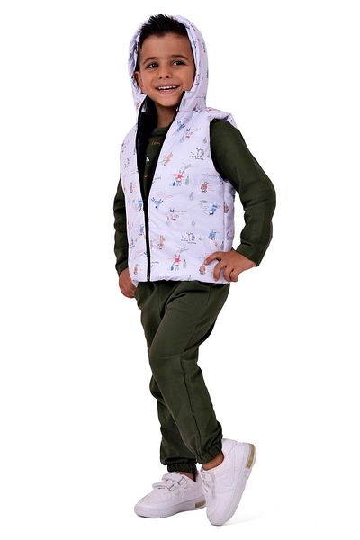 TRENDİMİZBİR Baby Boy Pony Ping Vest Double Suit - White/Khaki