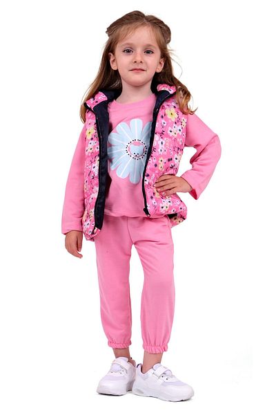 TRENDİMİZBİR Pink Flower Patterned Baby Girl 3 Piece Set