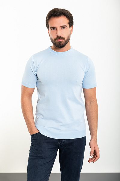 Mcr Tricou tricot pentru bărbați, albastru, slim fit, cu decolteu