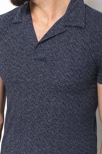 Mcr Patterned Slim Fit Lapel Collar Men's T-Shirt Navy Blue - 36712.22Y