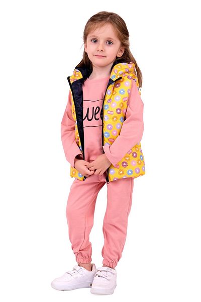 TRENDİMİZBİR Baby Girl Sweet Written Hooded Vest Set - Powder