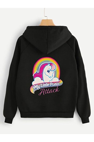 MAYDAY CULTURE Μαύρο φούτερ με κουκούλα με σχέδιο μονόκερου - Ελαφρύ και τριώ...