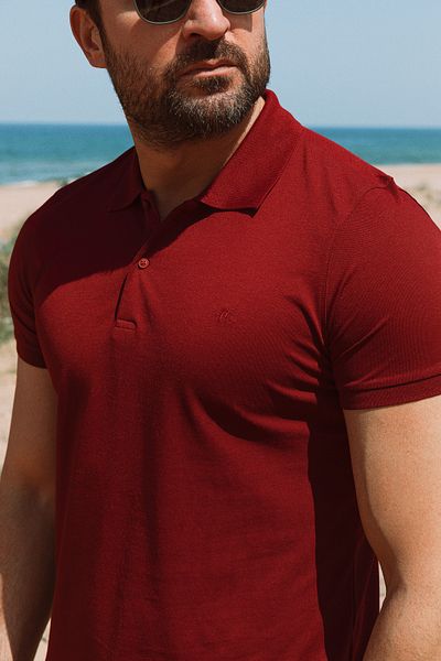 Mcr Plain Slim Fit Polo Neck Basic Men's T-Shirt Claret Red - 36645.21Y