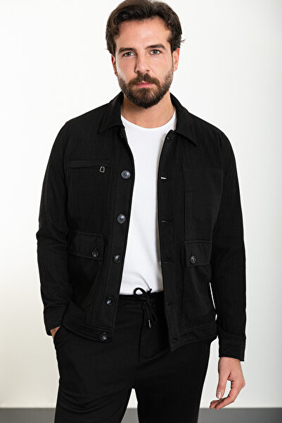 Mcr Ριγέ Slim Fit Ανδρικό Παλτό Παντελόνι Μαύρο - 17150.24Y