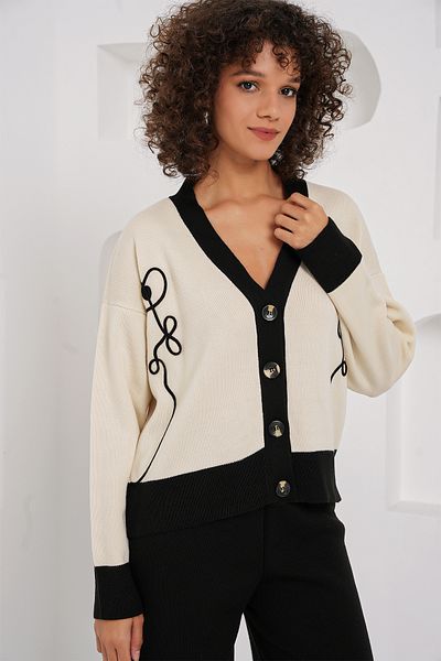 Bigdart 15902 Model Ecru Tricotaj Set Cardigan și Pantaloni