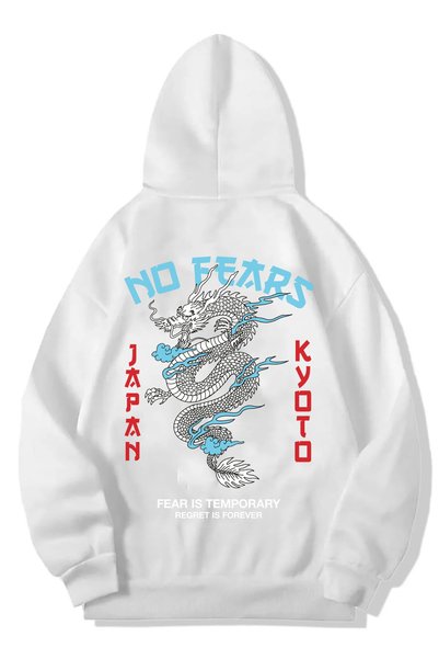 DEEPSENCE سويت شيرت أبيض بغطاء للرأس مقاس كبير للجنسين من NOFEARS