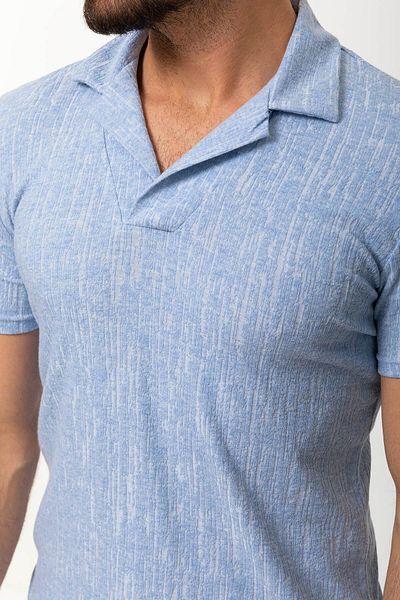 Mcr Patterned Slim Fit Lapel Collar Men's T-Shirt Blue - 36691.22Y
