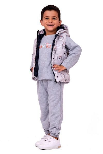 TRENDİMİZBİR Lion King 3-Piece Set for Baby Boy - Gray Hooded Vest