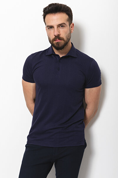 Mcr Ανδρικό μπλουζάκι με λεπτή εφαρμογή με λαιμόκοψη πόλο σε μπλε ναυτικό - 36714.22Y