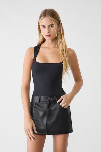 Stradivarius Deri efektli pantolon etek